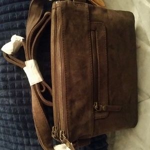 Fat face Suede double zipper lg Crossbody handbag